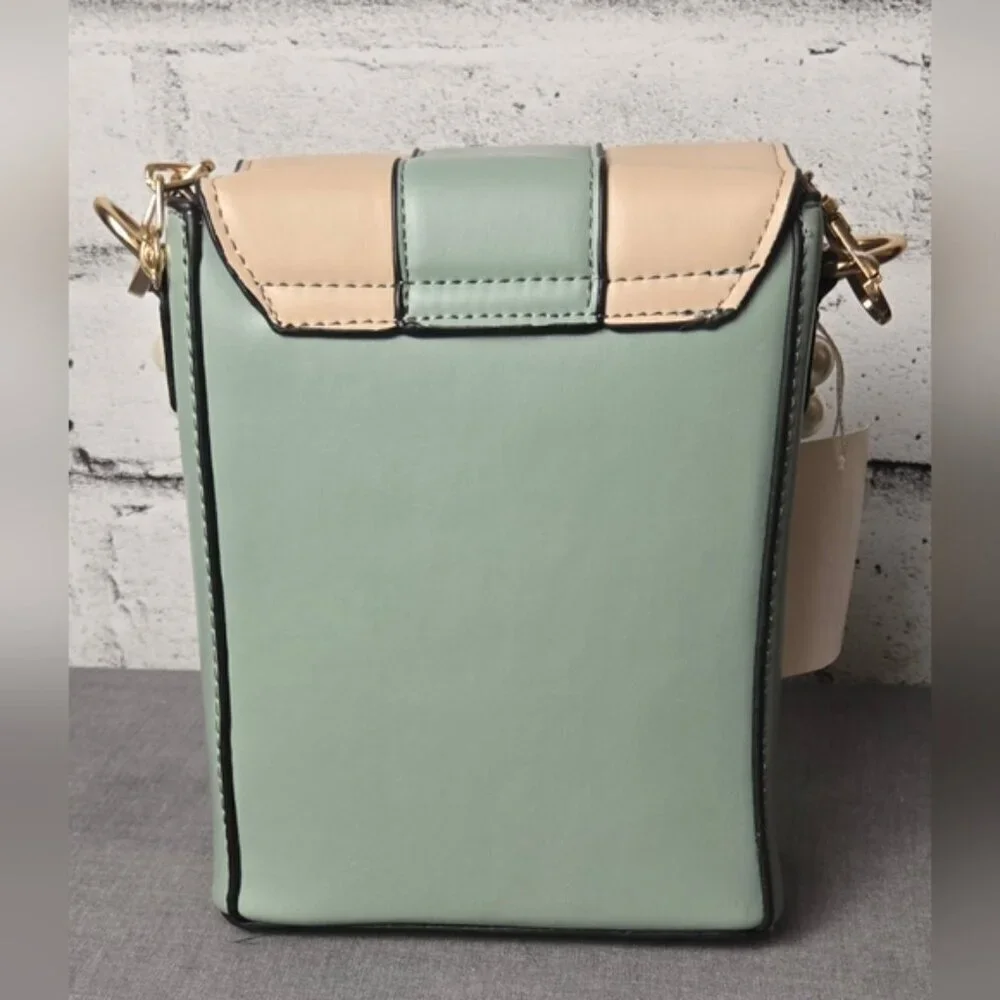 Chic Cat Design Green and Cream Crossbody / Handbag